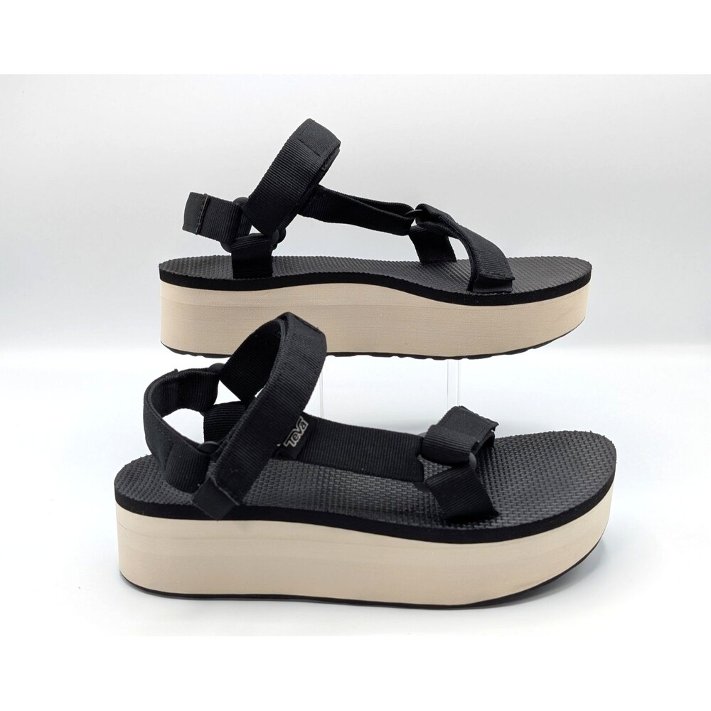 Teva Flatform Universal Sandals Women 7 Black White Platform Adjustable Strap